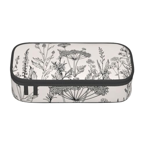 HVTTIOR Federmäppchen mit botanischer Gravur, Motiv: Blumenkräuter, großes Fassungsvermögen, 21,6 x 5,1 x 9,4 cm, funktionale Tasche für Damen von HVTTIOR