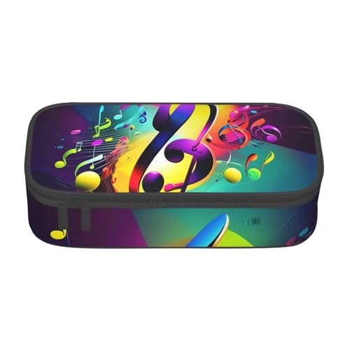 HVTTIOR Federmäppchen mit buntem Musiknoten-Druck, großes Fassungsvermögen, 21,6 x 5,1 x 9,4 cm, funktionale Tasche für Damen von HVTTIOR