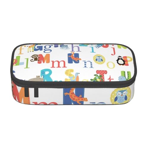 HVTTIOR Federmäppchen mit buntem Tier-Alphabet-Druck, große Kapazität, 21,6 x 5,1 x 9,4 cm, funktionale Tasche für Damen von HVTTIOR