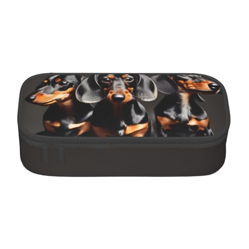 HVTTIOR Federmäppchen mit drei Dackel-Aufdruck, großes Fassungsvermögen, 21,6 x 5,1 x 9,4 cm, funktionale Tasche für Damen von HVTTIOR