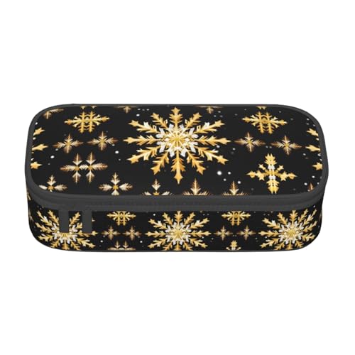 HVTTIOR Federmäppchen mit goldenem Weihnachtsschneeflocken-Druck, große Kapazität, 21,6 x 5,1 x 9,4 cm, funktionale Tasche für Damen von HVTTIOR