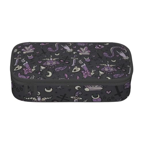 HVTTIOR Federmäppchen mit gruseligem Aufdruck, große Kapazität, 21,6 x 5,1 x 9,4 cm, Violett / Schwarz von HVTTIOR