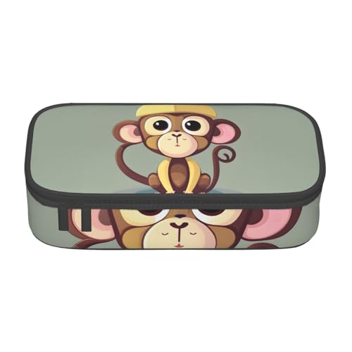 HVTTIOR Federmäppchen mit niedlichem Affen-Aufdruck, großes Fassungsvermögen, 21,6 x 5,1 x 9,4 cm, funktionale Tasche für Damen von HVTTIOR