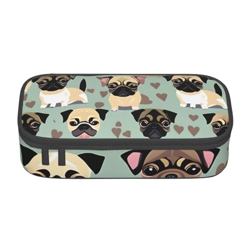 HVTTIOR Federmäppchen mit niedlichem Chihuahua-Mops-Muster, großes Fassungsvermögen, 21,6 x 5,1 x 9,4 cm, funktionale Tasche für Damen von HVTTIOR