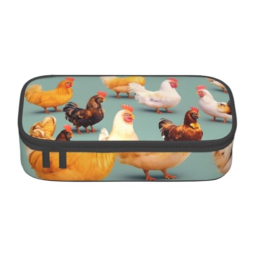 HVTTIOR Federmäppchen mit niedlichem Huhn-Motiv, großes Fassungsvermögen, 21,6 x 5,1 x 9,4 cm, funktionale Tasche für Damen von HVTTIOR