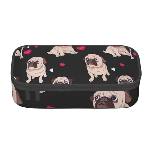 HVTTIOR Federmäppchen mit niedlichem Mops-Aufdruck, großes Fassungsvermögen, 21,6 x 5,1 x 9,4 cm, funktionale Tasche für Damen von HVTTIOR