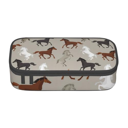 HVTTIOR Federmäppchen mit niedlichem Pferdeaufdruck, großes Fassungsvermögen, 21,6 x 5,1 x 9,4 cm, funktionale Tasche für Damen von HVTTIOR