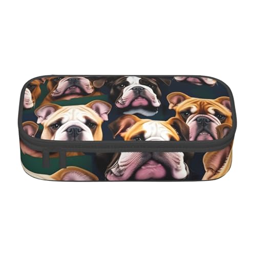 HVTTIOR Federmäppchen mit niedlichem englischen Bulldoggen-Druck, großes Fassungsvermögen, 21,6 x 5,1 x 9,4 cm, funktionale Tasche für Damen von HVTTIOR