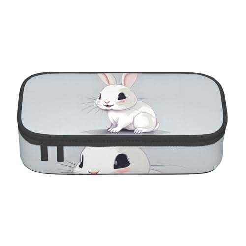 HVTTIOR Federmäppchen mit niedlichem weißem Kaninchen-Aufdruck, großes Fassungsvermögen, 21,6 x 5,1 x 9,4 cm, funktionale Tasche für Damen von HVTTIOR