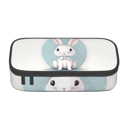 HVTTIOR Federmäppchen mit niedlichem weißem Kaninchen-Aufdruck, großes Fassungsvermögen, 21,6 x 5,1 x 9,4 cm, funktionale Tasche für Damen von HVTTIOR