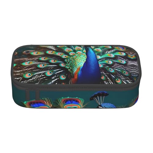 HVTTIOR Federmäppchen mit schönem Pfauen-Aufdruck, großes Fassungsvermögen, 21,6 x 5,1 x 9,4 cm, funktionale Tasche für Damen von HVTTIOR