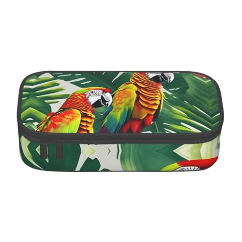 HVTTIOR Federmäppchen mit tropischem Blumen- und Papageien-Druck, großes Fassungsvermögen, 21,6 x 5,1 x 9,4 cm, funktionale Tasche für Damen von HVTTIOR