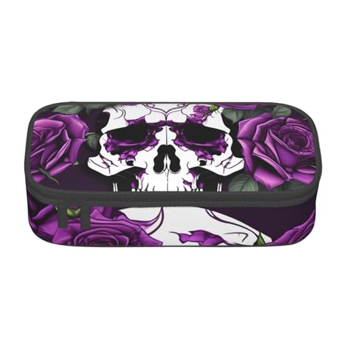 HVTTIOR Federmäppchen mit violettem Rosen-Skelett-Druck, großes Fassungsvermögen, 21,6 x 5,1 x 9,4 cm, funktionale Tasche für Damen von HVTTIOR