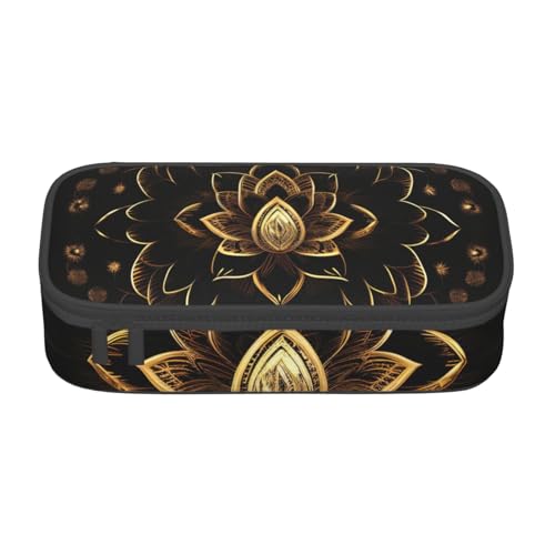 HVTTIOR Gold Lotus Flowers Print Essential Large Capacity Pencil Case 8.3 x 2 x 3.7 Inches Functional Bag for Women von HVTTIOR
