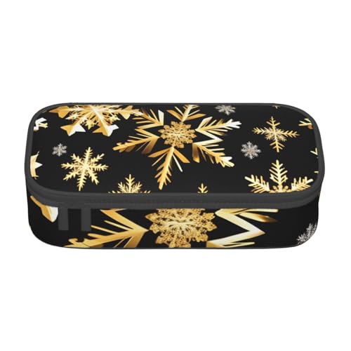 HVTTIOR Goldene Weihnachtsschneeflocken Druck Essential Große Kapazität Federmäppchen 8,3 x 2 x 3,7 Zoll Funktionstasche für Damen von HVTTIOR