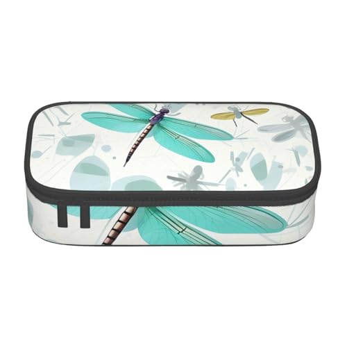 HVTTIOR Grünes Libellen-Druck-Federmäppchen, großes Fassungsvermögen, 21,6 x 5,1 x 9,4 cm, funktionale Tasche für Damen von HVTTIOR