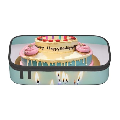 HVTTIOR Happy Birthday Big Cake Print Essential Large Capacity Pencil Case 8.3 x 2 x 3.7 Inches Functional Bag for Women von HVTTIOR
