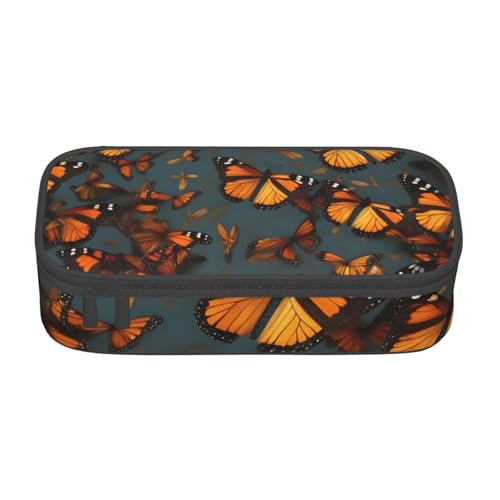HVTTIOR Heaps of Orange Monarch Butterflies Print Essential Large Capacity Pencil Case 8.3 x 2 x 3.7 Inches Functional Bag for Women von HVTTIOR