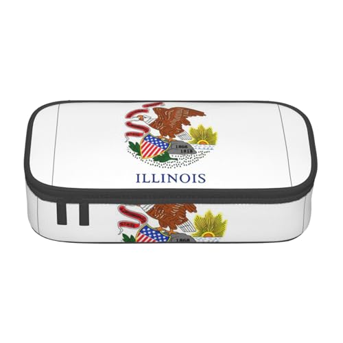 HVTTIOR Illinois Federmäppchen mit Staatsflaggen-Druck, großes Fassungsvermögen, 21,6 x 5,1 x 9,4 cm, funktionale Tasche für Damen von HVTTIOR