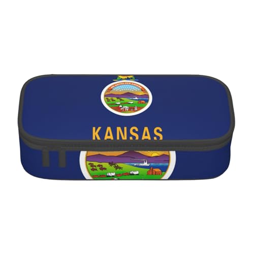 HVTTIOR Kansas Federmäppchen mit Staatsflaggen-Druck, großes Fassungsvermögen, 21,6 x 5,1 x 9,4 cm, funktionale Tasche für Damen von HVTTIOR