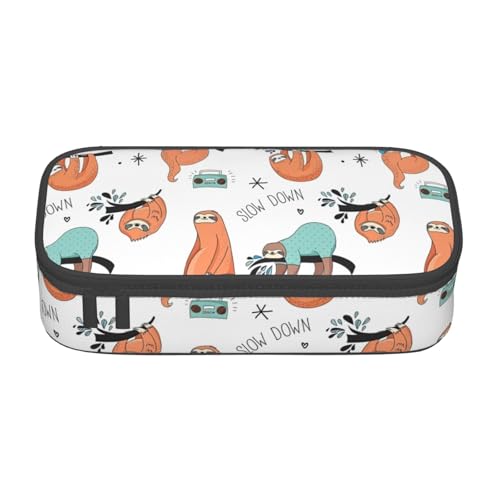 HVTTIOR Lustiges Federmäppchen mit süßem Tiermotiv und Faultier-Musikdruck, großes Fassungsvermögen, 21,6 x 5,1 x 9,4 cm, funktionale Tasche für Damen von HVTTIOR