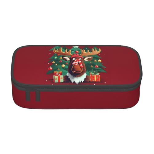 HVTTIOR Lustiges Federmäppchen mit weihnachtlichem Elchaufdruck, großes Fassungsvermögen, 21,6 x 5,1 x 9,4 cm, funktionale Tasche für Damen von HVTTIOR