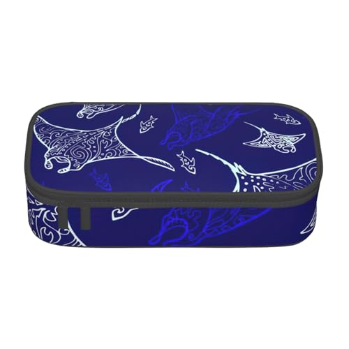 HVTTIOR Manta Ray and Fish Print Essential Large Capacity Pencil Case 8.3 x 2 x 3.7 Inches Functional Bag for Women von HVTTIOR