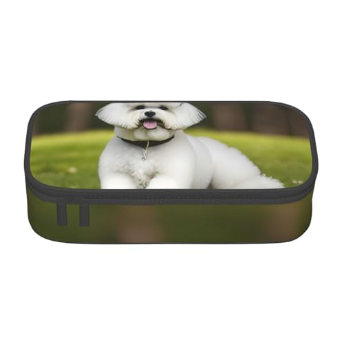 HVTTIOR Niedliches Federmäppchen mit Bichon-Frisé-Motiv, großes Fassungsvermögen, 21,6 x 5,1 x 9,4 cm, funktionale Tasche für Damen von HVTTIOR