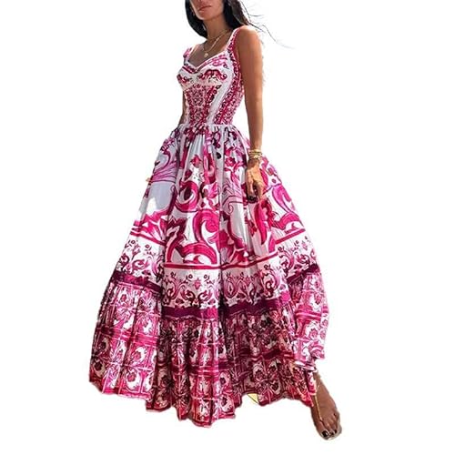 HVVTAKI Damen Sommerkleid Böhmischer Stil Ärmellos Langes Kleid Elegant und Luxus Mittellang Gedruckt Sling Kleid mit Überraschungsgeschenk,3,S von HVVTAKI
