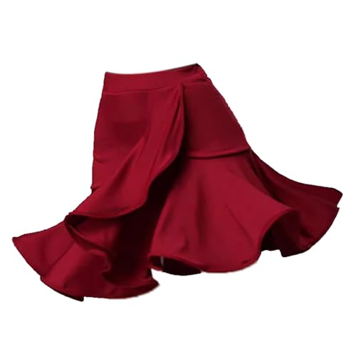 HWBZSZY Kind Latin Ballsaal Tanz Rock Samba Chacha Plissee Tanzbekleidung Big Swing Lotus Leaf Form Rave Party Kostüm Tanzen Performance Praxis Kurzer Rock,Rot,140 von HWBZSZY
