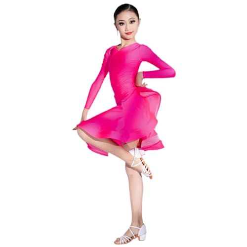 HWBZSZY Mädchen Lange Ärmel Standard Tanzkleid Kinder Ballsaal Tanzkleider Übung Wettbewerb Bühne Performance Kostüm Salsa Rumba Samba Tango Top Rock,Pink a,170 von HWBZSZY