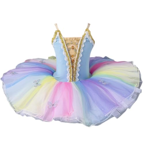 HWBZSZY Mädchen professionelles Ballett Tutu Kleid Blume Stickerei Pailletten Top Gymnastik Trikot Ballerina Outfit für Ballsaal Samba Rumba Jazz Tanz Performance Kostüm,Multi Colored 1,120cm von HWBZSZY