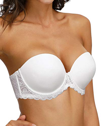 42D Weißer trägerloser BH mit transparentem Rücken und Trägern Plus Size Multiway Lift Up von HWDI