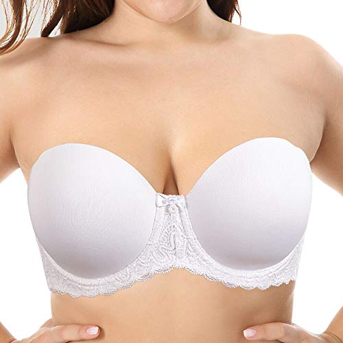 Damen Trägerloser Bügel-BH mit Spitze Neckholder Übergröße BH - Weiß - 75C Damen Trägerloser Bügel-BH mit Spitze Neckholder Übergröße BH - Weiß - 75C von HWDI