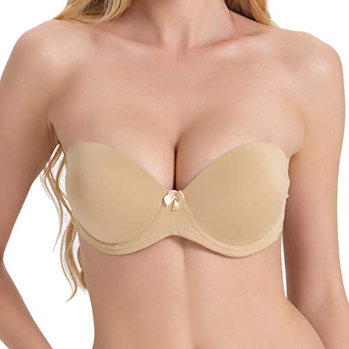 Trägerloser BH mit durchsichtigem Rücken, rückenfreies Hochzeitskleid, wandelbare Neckholder-BHs mit transparentem unsichtbarem Träger, Beige, 75C von HWDI