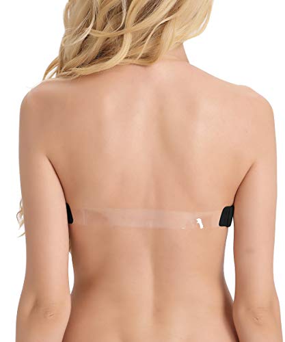 Trägerloser BH mit durchsichtigem Rücken, rückenfreies Hochzeitskleid, wandelbare Neckholder-BHs mit transparentem unsichtbarem Träger, Schwarz, 80B von HWDI