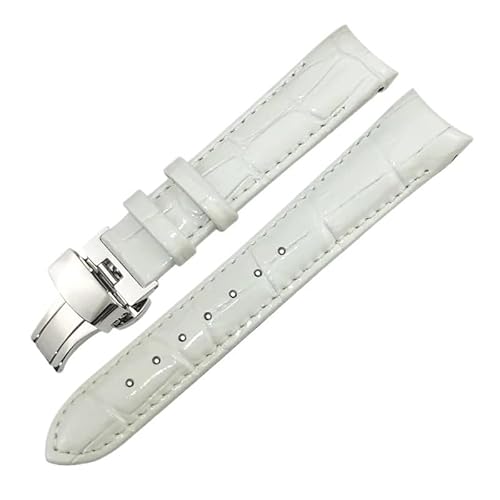 HGNOF 18 mm Leder-Rindsleder-Uhrenarmbänder, für Tissot 1853 T035.207 T035, Schwarz, Weiß, Lila, Rot, Damen-Uhrenarmband, kostenlose Werkzeuge(White,Rose gold buckle) von HWGO