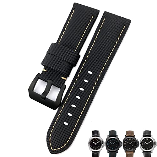 HGNOF 24 mm Kohlefaser-Uhrenarmband, schwarze Uhrenarmbänder für Panerai pam01661/00441 Uhrenarmbänder für Herren-Zubehör(Black white black,26mm) von HWGO