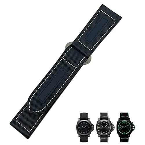HGNOF 24 mm Kohlefaser-Uhrenarmband, schwarze Uhrenarmbänder für Panerai pam01661/00441 Uhrenarmbänder für Herren-Zubehör(Blue white silver1,26mm) von HWGO