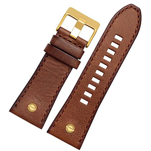 HGNOF Echtes Leder -Uhrband für Diesel Uhrengürtel DZ4476/4482 DZ7408 7406 4318 Riemen 22 24 26 28 mm großer Männer Handgelenk Uhr Band(15 Brown gold,24mm) von HWGO