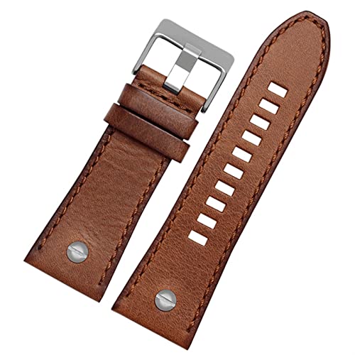 HGNOF Echtes Leder -Uhrband für Diesel Uhrengürtel DZ4476/4482 DZ7408 7406 4318 Riemen 22 24 26 28 mm großer Männer Handgelenk Uhr Band(15 Brown silver,28mm) von HWGO