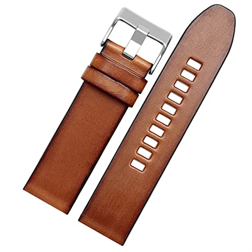 HGNOF Echtes Leder -Uhrband für Diesel Uhrengürtel DZ4476/4482 DZ7408 7406 4318 Riemen 22 24 26 28 mm großer Männer Handgelenk Uhr Band(1514 Brown silver,24mm) von HWGO