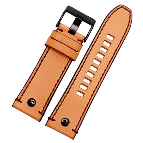 HGNOF Echtes Leder -Uhrband für Diesel Uhrengürtel DZ4476/4482 DZ7408 7406 4318 Riemen 22 24 26 28 mm großer Männer Handgelenk Uhr Band(Rivet Brown black,28mm) von HWGO