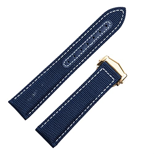HGNOF Für Omega Gurt 300 AT150 Stoffleder Aqua Terra 150 Watchband -Bereitstellungsschnalle 20mm 22mm Nylon Canvas Watch Band(Blue Gold Buckle,20mm) von HWGO