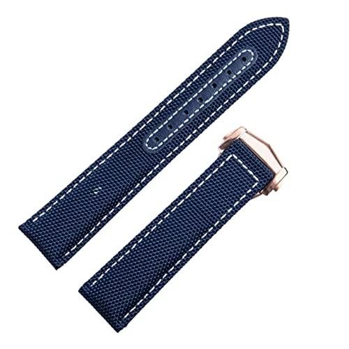 HGNOF Für Omega Gurt 300 AT150 Stoffleder Aqua Terra 150 Watchband -Bereitstellungsschnalle 20mm 22mm Nylon Canvas Watch Band(Blue Rose Buckle,20mm) von HWGO