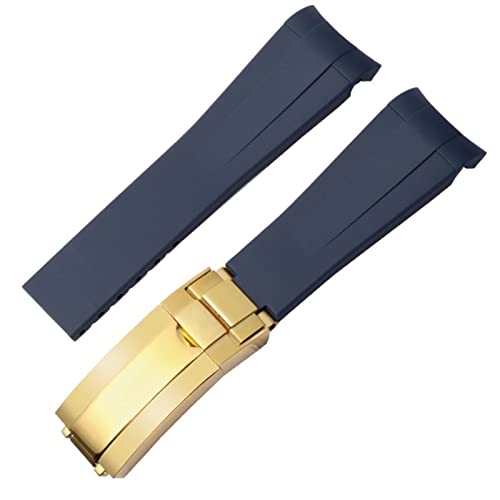 HGNOF Gummi Silikon Armband 20mm 21mm Für Rolex submariner daytona DEEPSEA Oysterflex Uhren Band GMT armbanduhr(Blue gold,20mm) von HWGO
