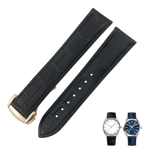 HGNOF Krokodilleder-Uhrenarmband, passend für Omega De Ville Seamaster Constellation 18 mm, 19 mm, 20 mm, 21 mm, 22 mm, echtes Alligatorlederarmband(Black rose,18mm) von HWGO