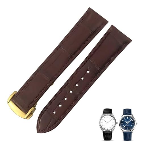 HGNOF Krokodilleder-Uhrenarmband, passend für Omega De Ville Seamaster Constellation 18 mm, 19 mm, 20 mm, 21 mm, 22 mm, echtes Alligatorlederarmband(Brown gold,18mm) von HWGO