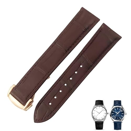 HGNOF Krokodilleder-Uhrenarmband, passend für Omega De Ville Seamaster Constellation 18 mm, 19 mm, 20 mm, 21 mm, 22 mm, echtes Alligatorlederarmband(Brown rose,20mm) von HWGO