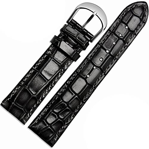 HGNOF Mode echtes Leder -Uhrband Clear Persönlichkeit Krokodiltextur Armband Armband Watch Band 18mm 20mm 22 mm Blau(Black,20mm silver clasp) von HWGO